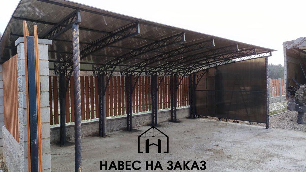 Консольный навес для авто с элементами ковки 5 на 7 по лучшей цене Консольный навес для авто с элементами ковки 5 на 7