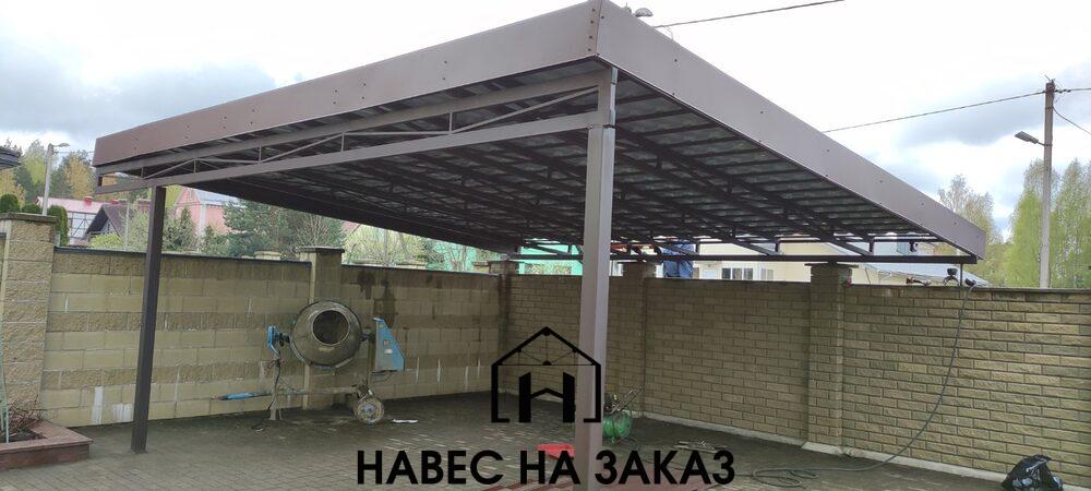 Навес для авто примыкающий к забору 6 на 6 по лучшей цене Навес для авто примыкающий к забору 6 на 6