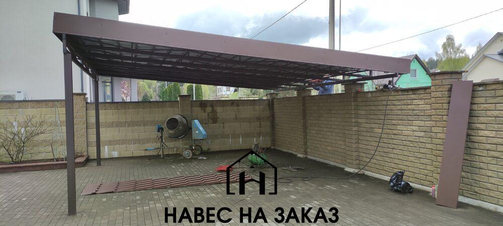 Навес для авто примыкающий к забору 6 на 6 по лучшей цене Навес для авто примыкающий к забору 6 на 6