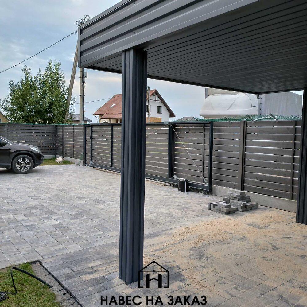 Металлический навес в плоской крышей 8 на 4 по лучшей цене Металлический навес в плоской крышей 8 на 4