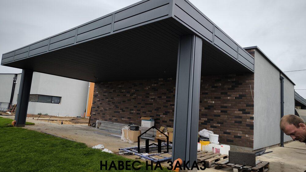 Навес с гаражом под 2 машины в стиле Лофт 8 на 8 м по лучшей цене Навес с гаражом под 2 машины в стиле Лофт 8 на 8 м