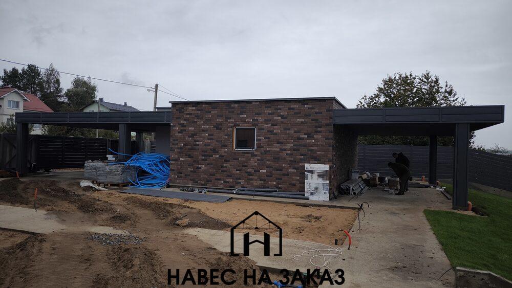 Навес с гаражом под 2 машины в стиле Лофт 8 на 8 м по лучшей цене Навес с гаражом под 2 машины в стиле Лофт 8 на 8 м